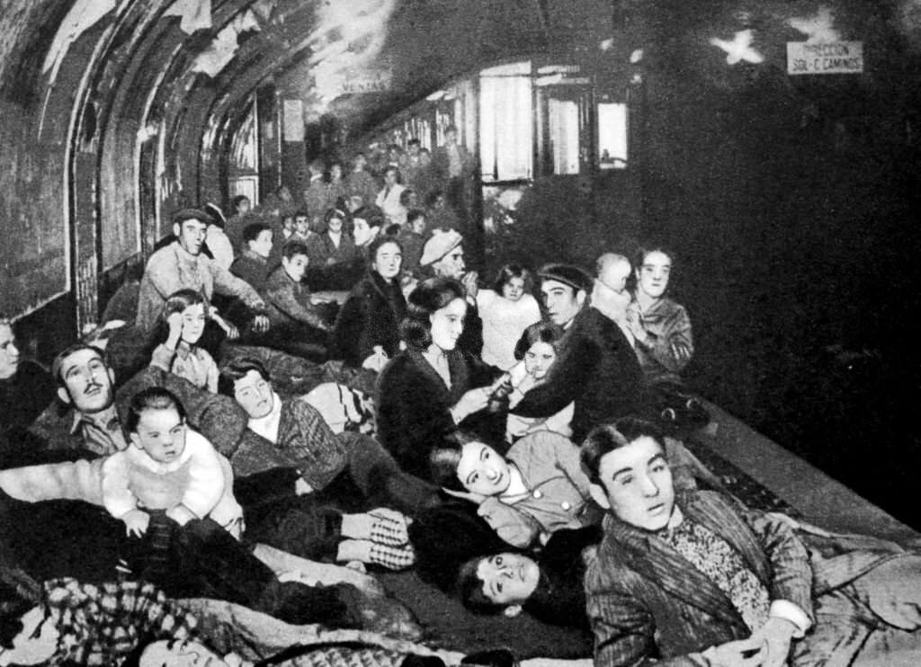 #77 Civilians take shelter ina Metro station in Madrid, 1938