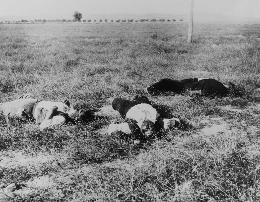#9 Government militiamen killed in the fighting at Badajoz, Spain, during the Spanish Civil War, 24th August, 1936