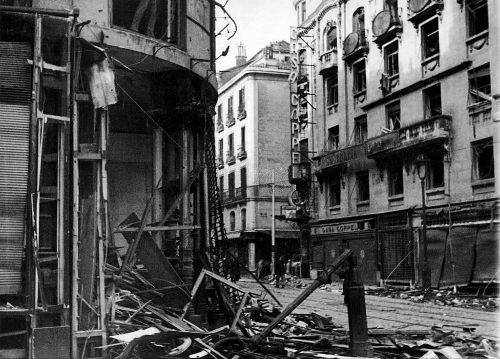 #90 The Devastated Calle Mayor in Madrid Following the Bombings by The Nationalists During The Spanish Civil War on December 9, 1936