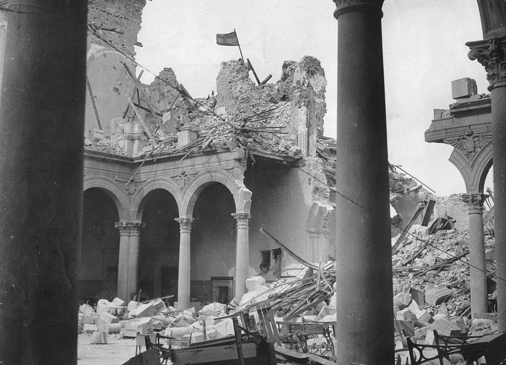 #93 View of the totally destroyed Alcazar (fortress) after the end of the siege by Republican troops