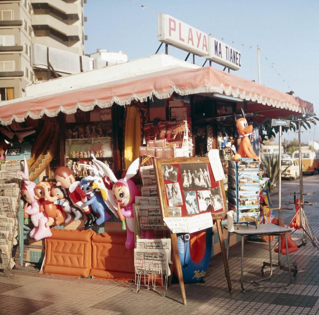 #12 A newspaper shop in front of a big hotel on the island of Tenerife, Canary Islands 1975.