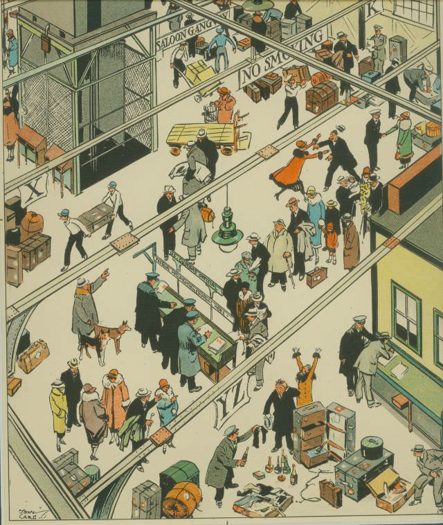 #25 Inspection at Steamship Pear, from “Tony Sarg’s New York”