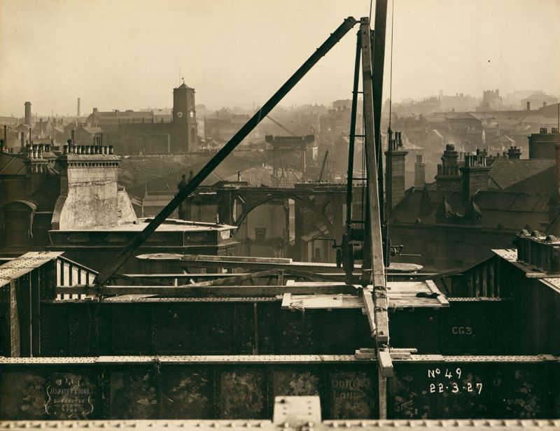 #1 View of the Tyne Bridge in the very early stages of construction, looking from Newcastle upon Tyne over towards Gateshead, March 22, 1927