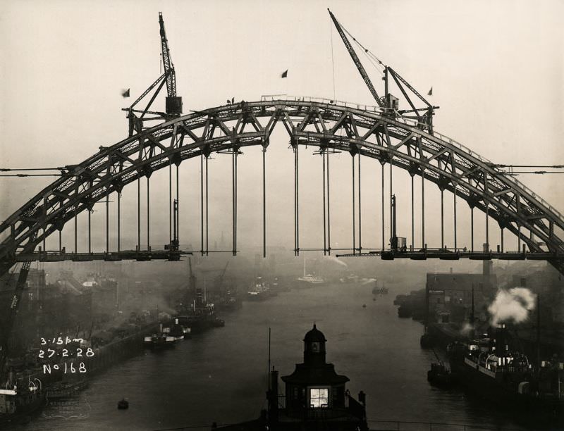 #12 Flags fly above the Tyne Bridge to celebrate the completion of its arch, February 27, 1928
