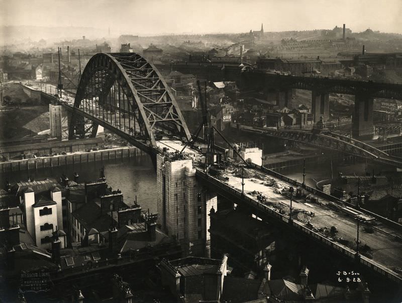 #19 View of the Tyne Bridge towers under construction, September 6, 1928