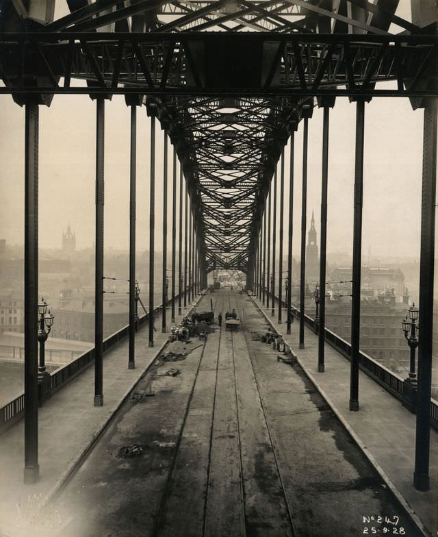 #22 View along the Tyne Bridge as it nears completion,, September 25, 1928