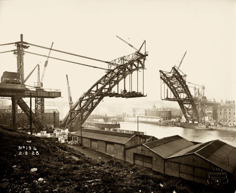 #6 View of the Tyne Bridge from Gateshead, February 2, 1928, showing the two halves getting closer together