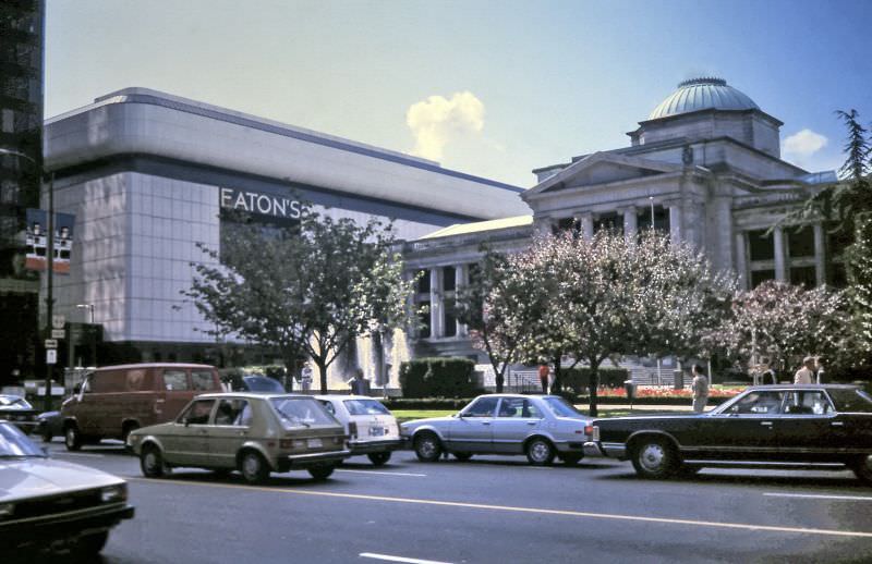 #6 The white wall of Eaton’s Department Store is seen behind the Vancouver Art Gallery / Courthouse Plaza from West Georgia Street.