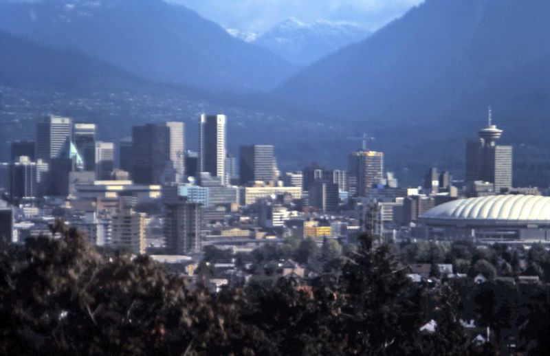 #7 View north from Little Mountain in Queen Elizabeth Park looking toward downtown and the North Shore mountains, Vancouver, 1984