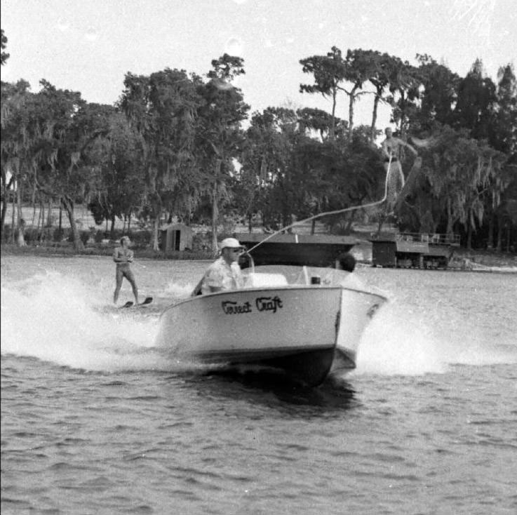 #190 Man ski jump at Cypress Gardens, Florida, 1950s.