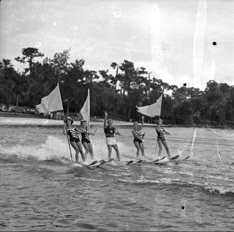 #194 Skiing group at Cypress Gardens, Florida, 1950s.