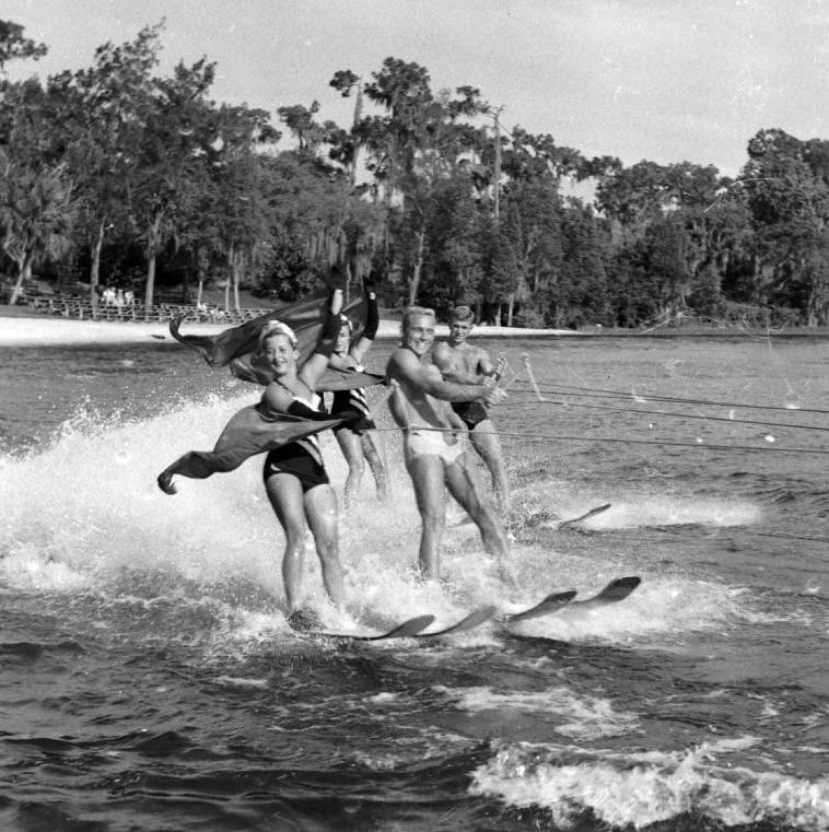 #195 Skiing group at Cypress Gardens, Florida, 1950s.