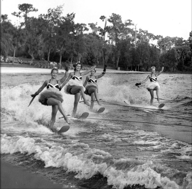 #196 Skiing group at Cypress Gardens, Florida, 1950s.