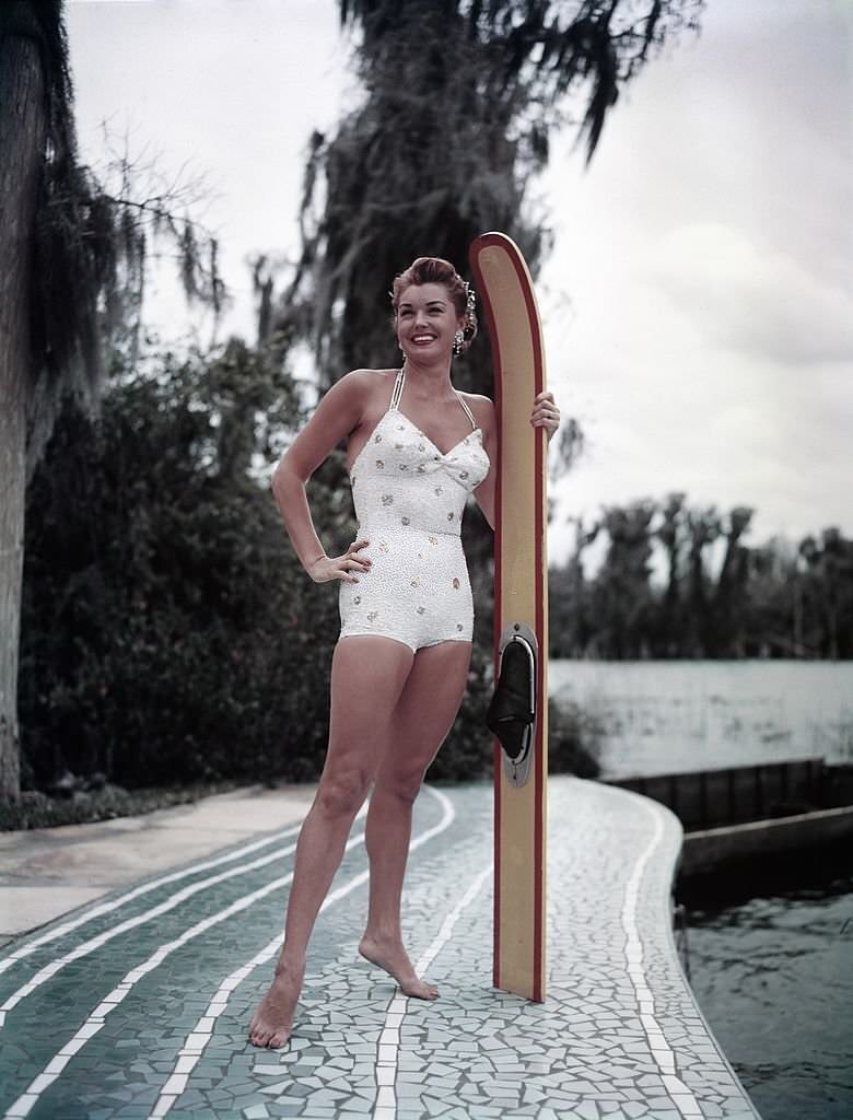 #43 Aquatic film star Esther Williams poses for a portrait during the filming of ‘Easy To Love’ at Cypress Gardens theme park in 1953 near Winterhaven, Florida.