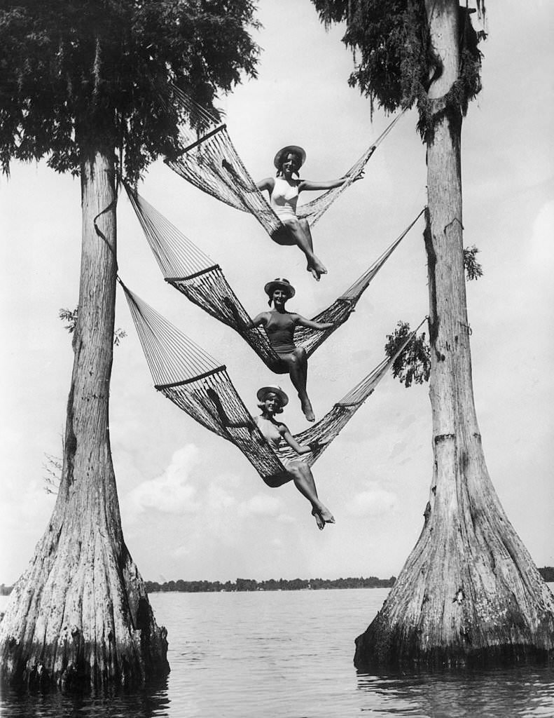 #94 Three Young Women Struting About In Hammocks In Cypress Gardens, Florida, 1950s