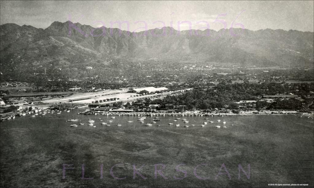 #73 Detailed airplane view of what would become Ala Wai Harbor, before the breakwater and boat slips were built in the early 1950s.