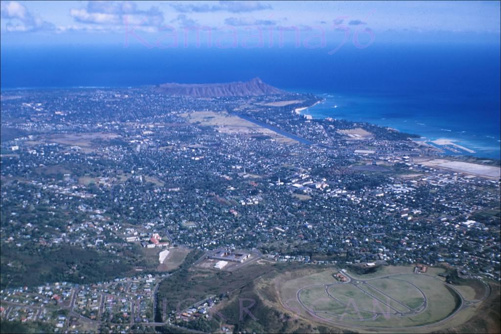 #9 Looking diamond head from above Punchbowl with Honolulu and Waikiki below, 1950.
