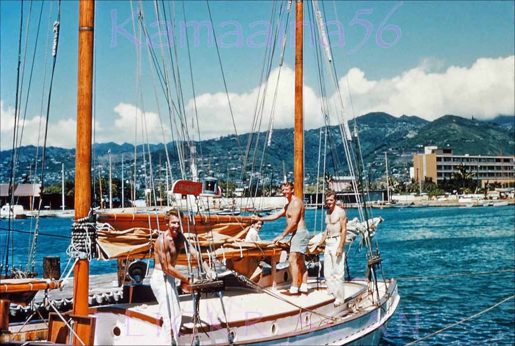 #81 View from the end of the dock at Ala Wai Harbor, 1950s