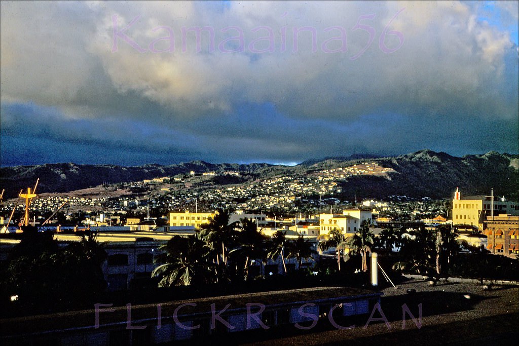 #155 Honolulu from Harbor Pier 8, 1953.