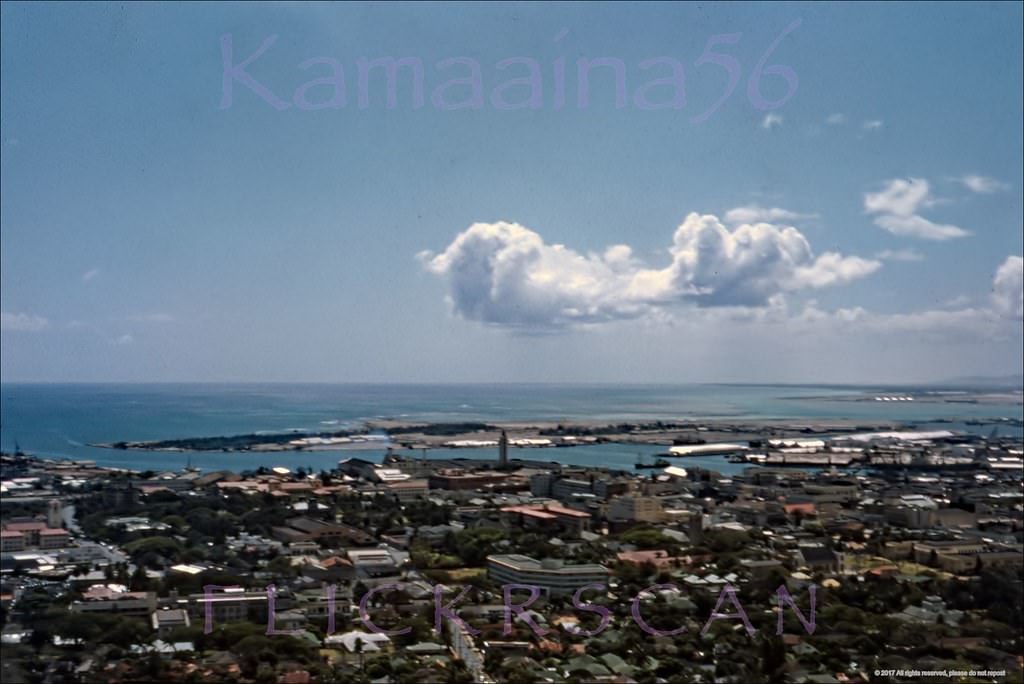 #23 Looking makai from Punchbowl Crater towards Honolulu Harbor on a beautiful clear day, 1952