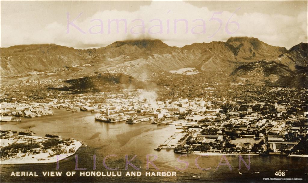 #1 Honolulu Harbor BEV Mauka, 1940s