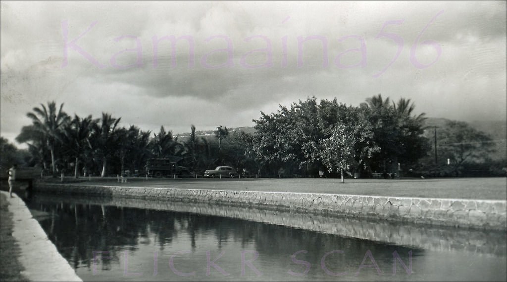 #82 Looking from Waialae Beach Park with Wilhelmina Rise in the distance, 1940s