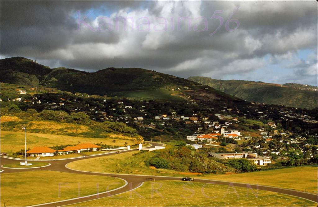 #30 View from the National Memorial Cemetery of the Pacific in Punchbowl Crater looking towards the Koolau Range behind Honolulu, 1955