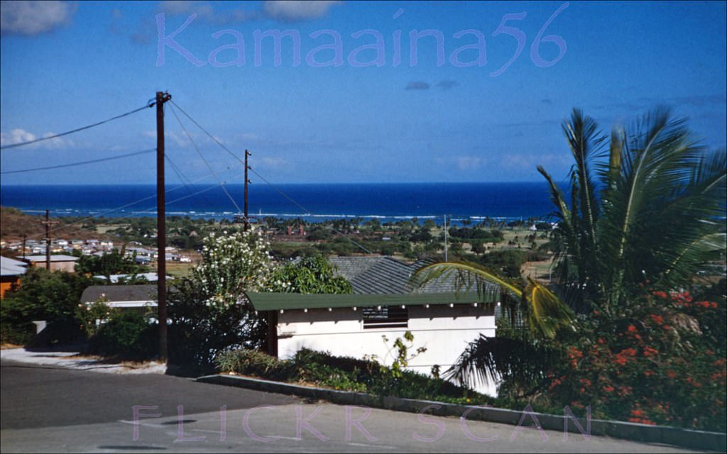 #218 Makai view from Halekoa Drive which runs up what is now Waialae Nui Ridge in east Honolulu, 1958.