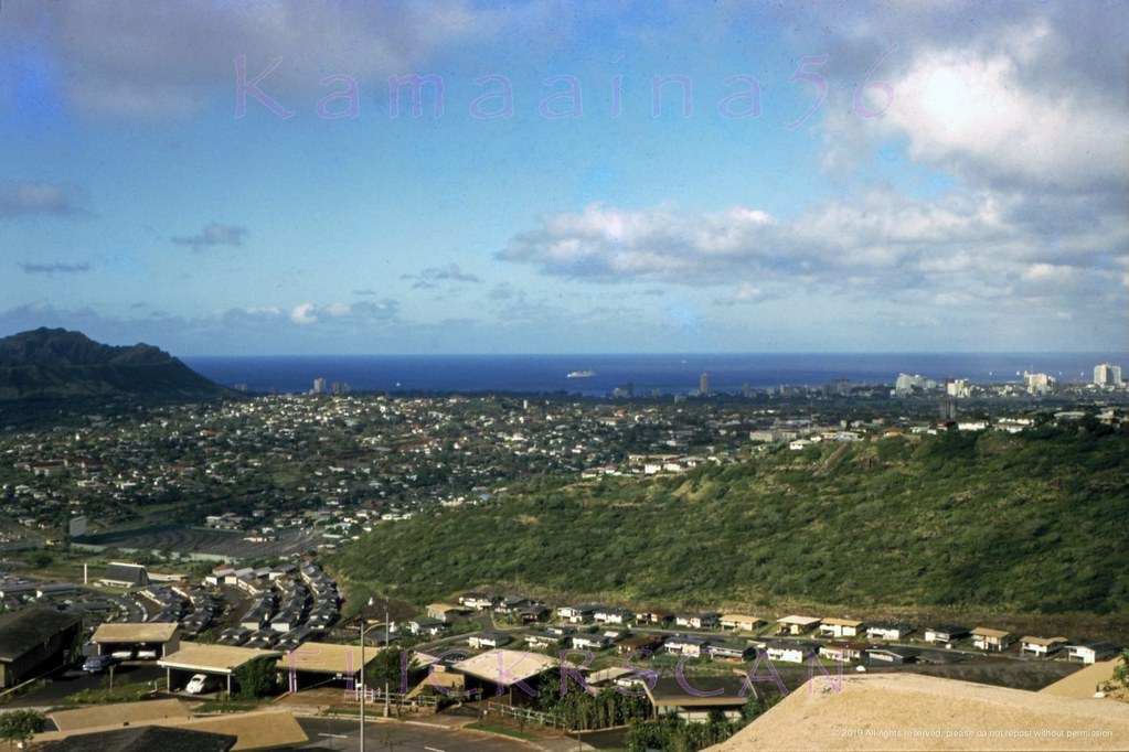 #16 Birdseye view from Halekoa Drive on Waialaie Nui Ridge (then known as Waialae Uplands) looking Waikiki, 1965