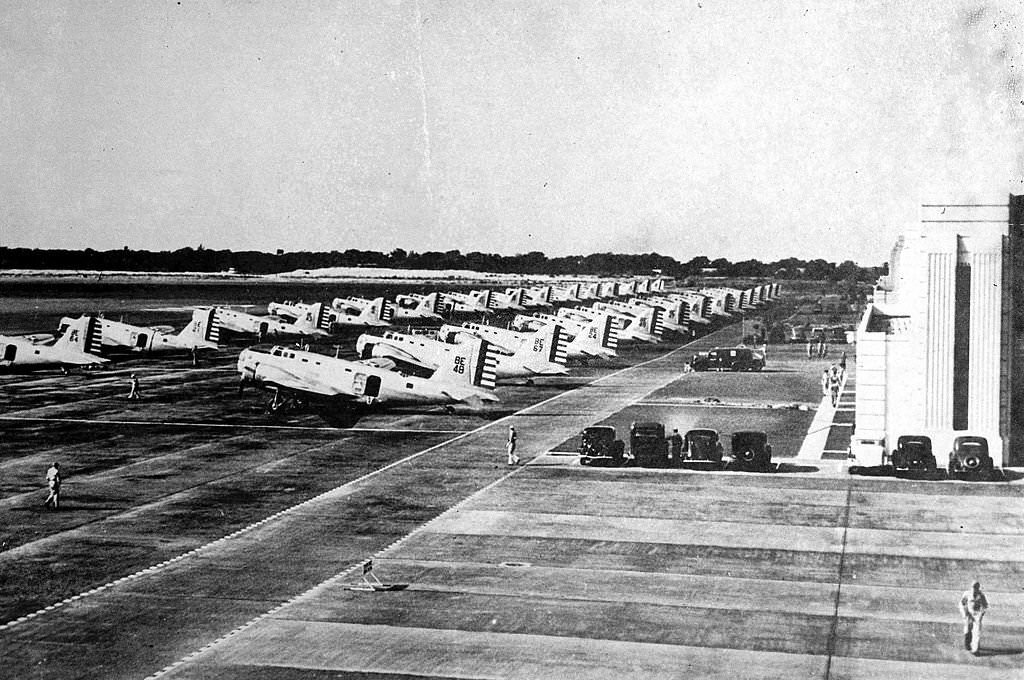 #130 American air force planes lined up at Hickam field near Honolulu, World War II, 8th December 1941