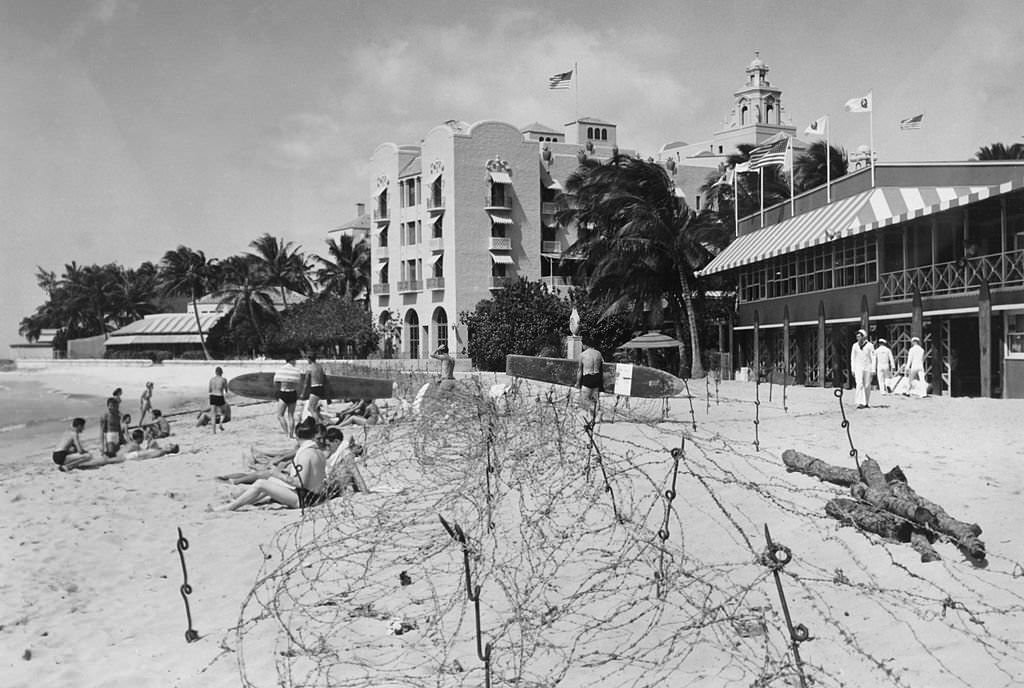 #145 War & Conflict World War Two. Waikiki Beach, Hawaii, 1940’s.