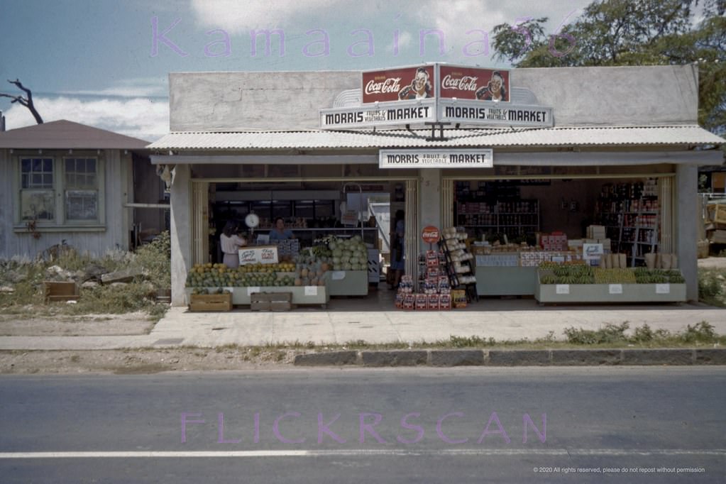 #5 Morris Fruits & Vegetables Market at 2501 South Beretania Street in Honolulu’s Moiliili district, 1944.