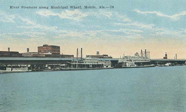 #176 River Steamers along Municipal Wharf, Mobile, 1909