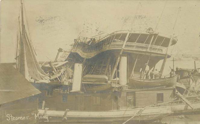 #256 Wreckage of the “Steamer ‘Mary” in Mobile, Alabama, after the hurricane of 1906.
