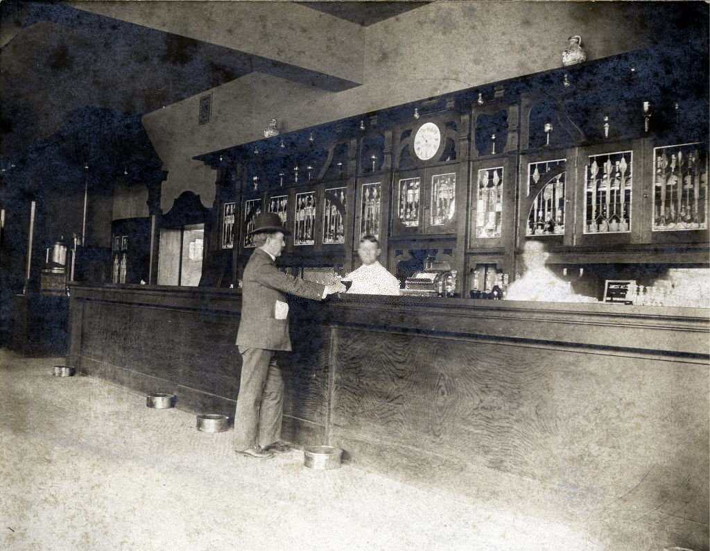 #127 Interior view of an unidentified bar located on the Southwest corner of Clark and North Avenue, Chicago, 1904