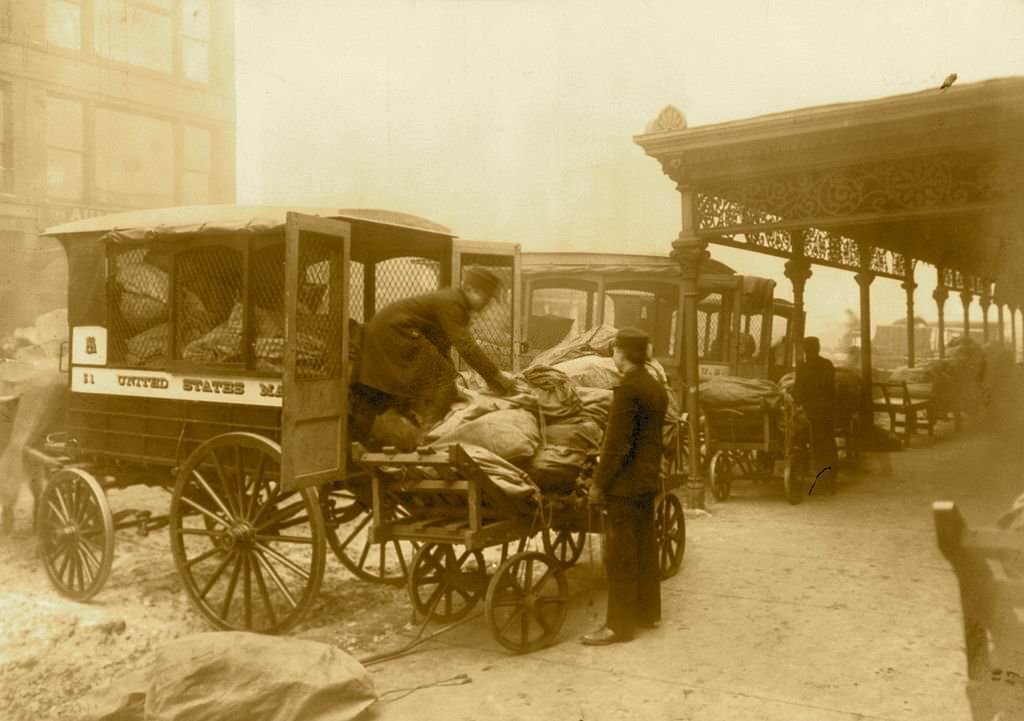 #244 Horse Drawn Mail Cart Receiving mail at Union Station, Chicago, 1905