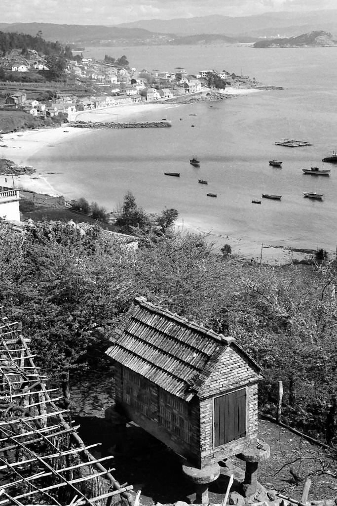 #149 A “horreo”, construction for agricultural use intended to dry, cure and store corn and other cereals before shelling and grinding them, Tambo, Pontevedra, Galicia, Spain, 1963.