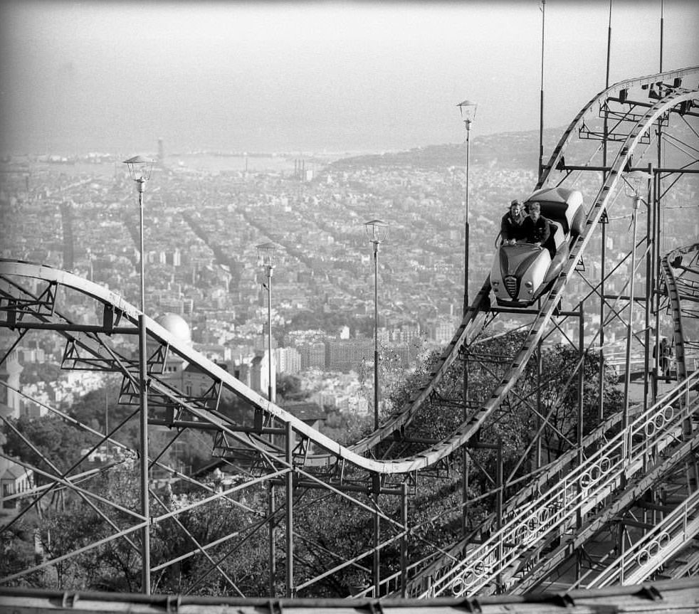 #1 Rollercoaster in Tibidabo amusement park, Barcelona 1961