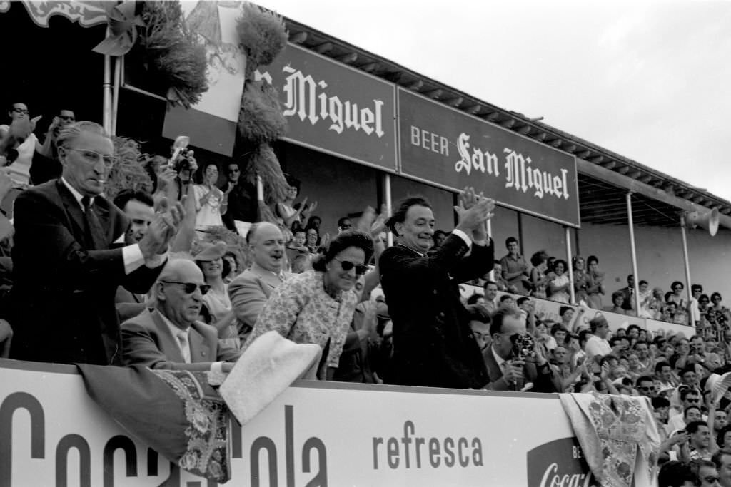 #43 Celebration in the Figueres Bullring of a comic and surrealist bullfight organized by the painter Salvador Dali, alongside his wife Gala Dali, 1961