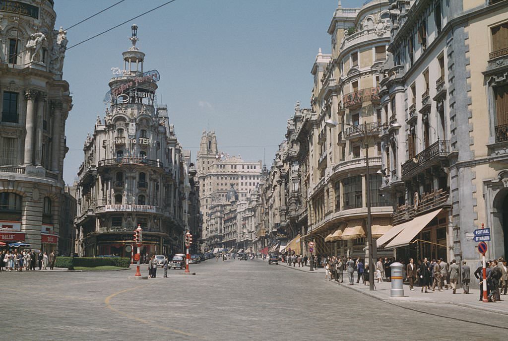 #14 A view of Gran Vía, Madrid, Spain, 1960.