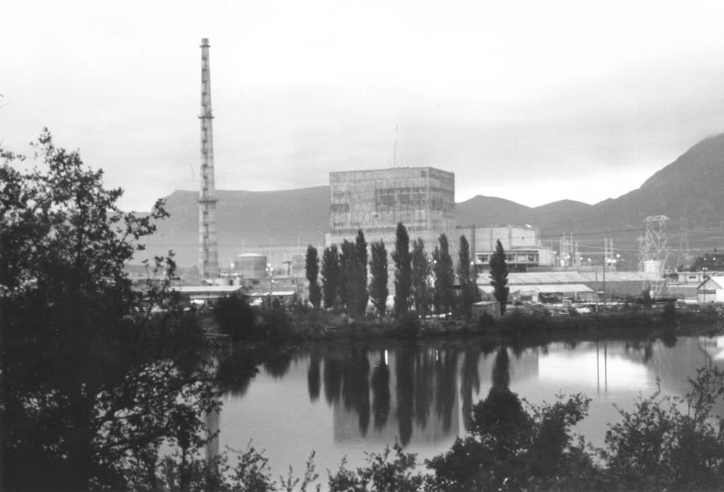 #14 Obscured view of Santa Maria de Garona Nuclear Power Plant, with the Ebro river in the foreground, Burgos, Spain, 1971.