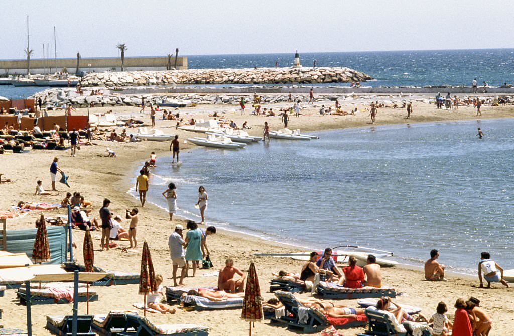 #159 The beach of Marbella, 1977, Malaga, Andalusia, Spain.