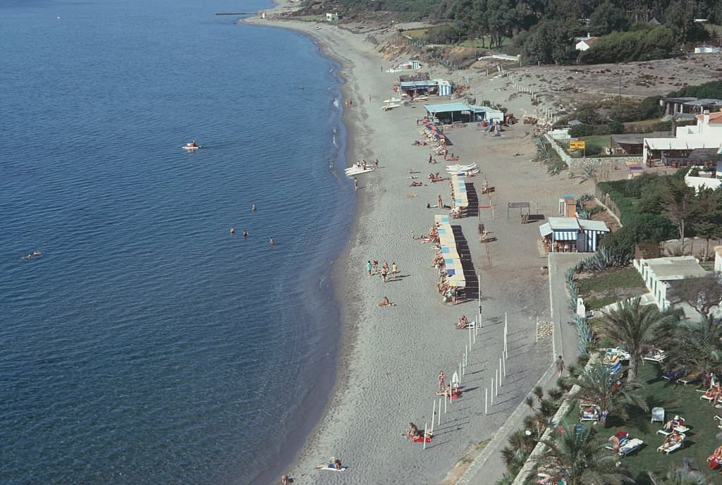#17 A high angle view of the beach at Atalaya Park, Málaga, Spain, October 1970.