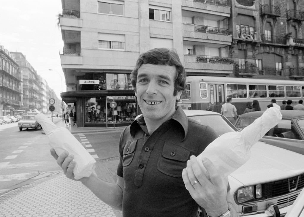 #185 Liverpool footballer Ian Callaghan buying gifts to take home prior to the UEFA Cup Second round First Leg tie between Real Sociedad and Liverpool at the Estadio de Atotxa on October 22, 1975 in San Sebastian, Spain.