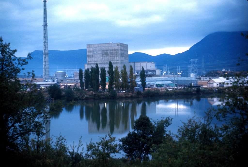 #39 Obscured view of the Santa Maria de Garona Nuclear Power Plant, with the Ebro river in the foreground, Burgos, Spain, 1970.