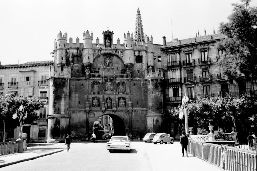 #72 The Arch of Santa María , one of the most emblematic monuments of the city of Burgos, was one of the old twelve access gates to the city in the Middle Ages, 1975