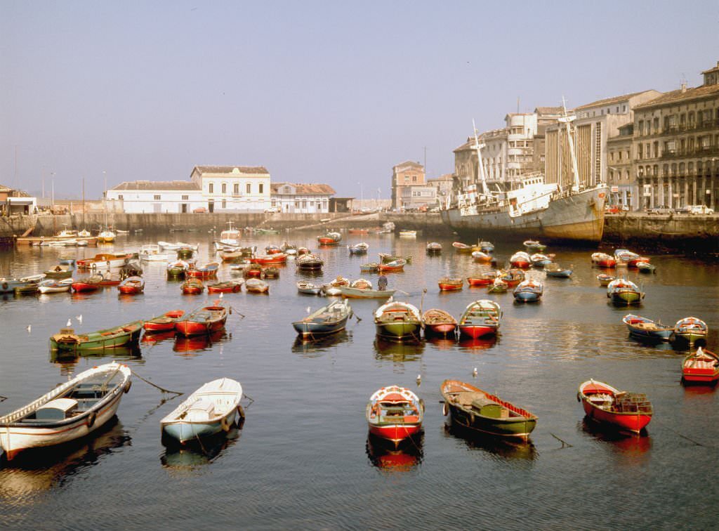 #84 View of the port of Gijon, Asturias, Spain, 1975.