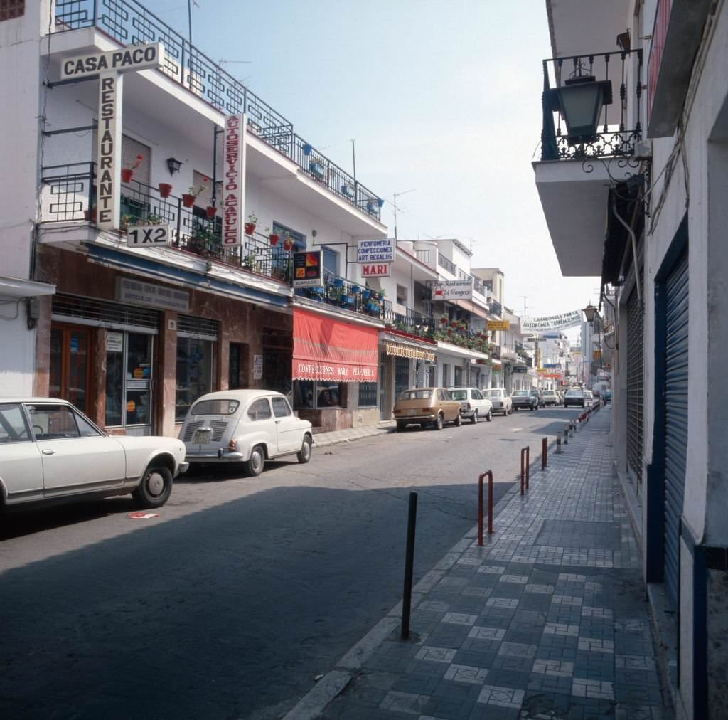 #111 Carihuela in Torremolinos at the Costa del Sol, Andalusia, Spain 1980s.