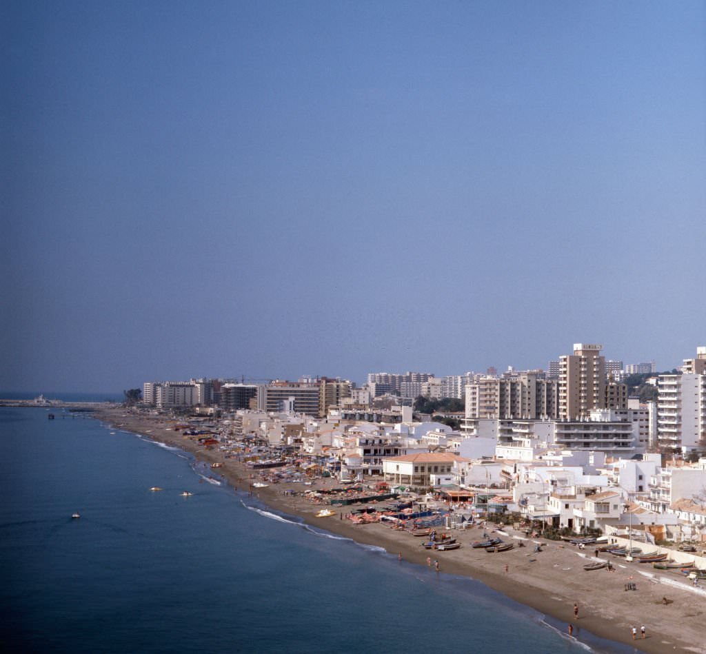 #112 The beach El Bajondillo of Torremolinos at the Costa del Sol, Andalusia, Spain 1980s