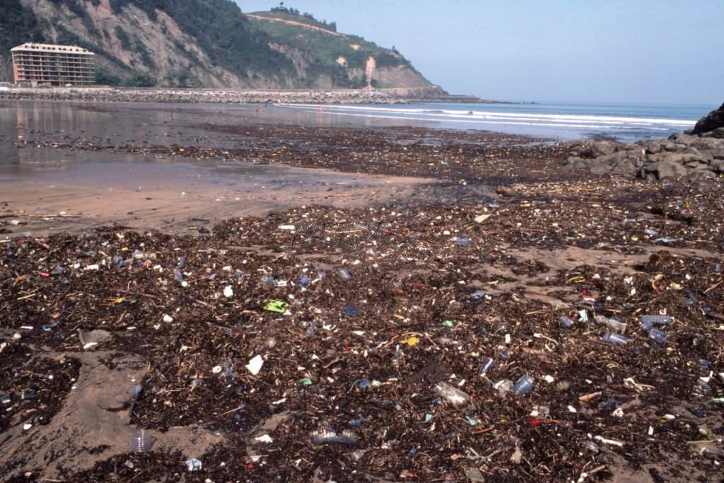 #153 Rubbish deposited by the sea on the beach of Deba, 1970